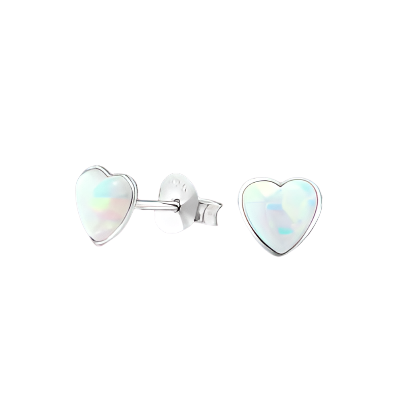 Rossan Silver Heart Stud With Fire Snow Opal Fe4563S
