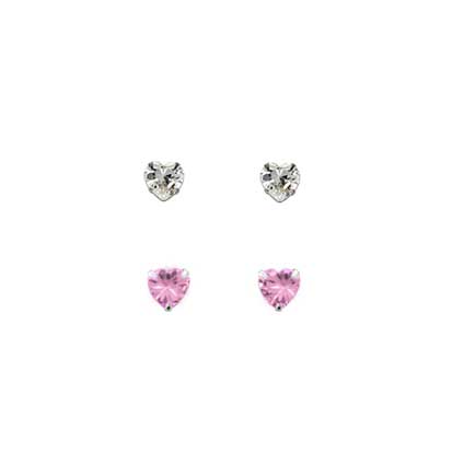 Rossan Petite Pink Crystal Heart Earrings in Sterling Silver
