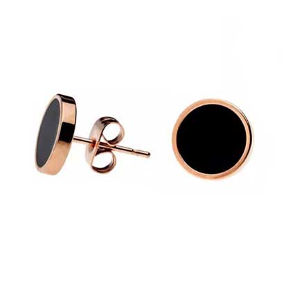 Rossan Black and Rose Gold Round Stud Earrings 10mm