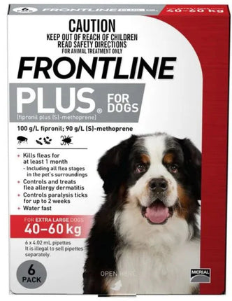 Frontline Flea And Tick Control Plus Extra Large Dog 40-60KG 6 Pack