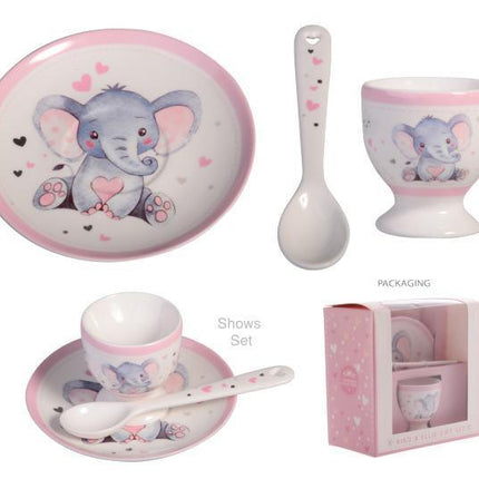 Baby Girl Elephant Ceramic Egg Cup, Spoon & Plate
