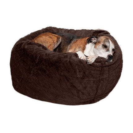 FurHaven Pet Dog Bed Round Plush Ball Bed for Dogs & Cats Espresso Large