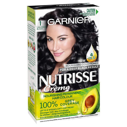 Garnier Nutrisse Permanent Hair Colour - 1 Liquorice Black - OhYouLuckyDuck.com.au