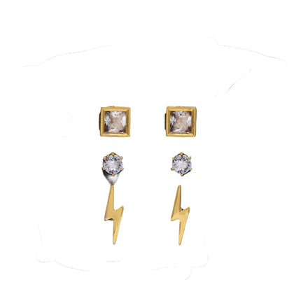 Cubic Zirconia Gold Trio Earrings
