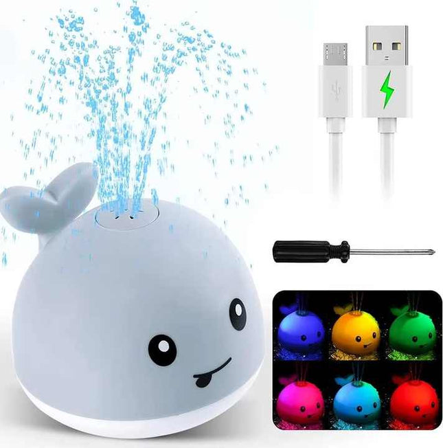 USB Rechargeable Baby Whale Bath Toy Light Up LED Fountain Sprinkler