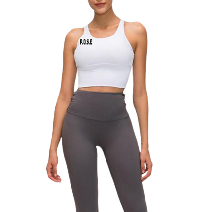 P.O.S.E White Energise Gym Sport Bra/Crop Top
