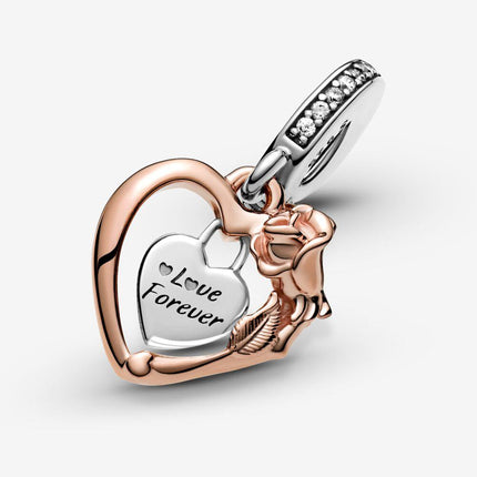 Pandora Heart & Rose Flower Dangle Charm - OhYouLuckyDuck.com.au