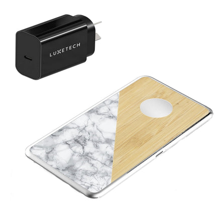 Luxetech Dual Wireless Charging Pad Bamboo And White Marble