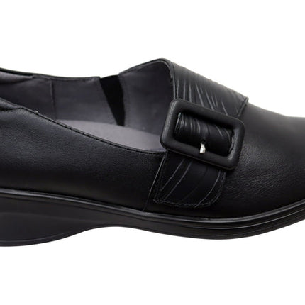 Homyped Scope Buckle Womens Comfortable Leather Shoes Black 9