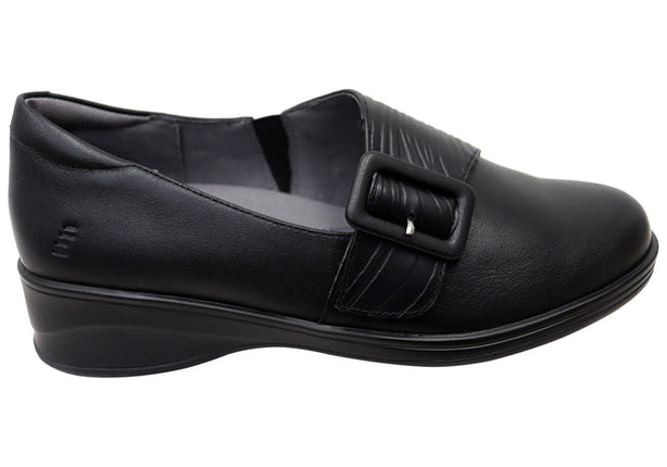 Homyped Scope Buckle Womens Comfortable Leather Shoes Black 9