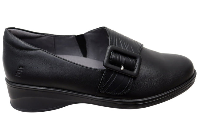 Homyped Scope Buckle Womens Comfortable Leather Shoes Black 9