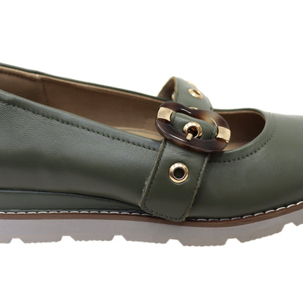 Homyped Womens Lucy Mary Jane Flat Shoe Khaki Size 6.5