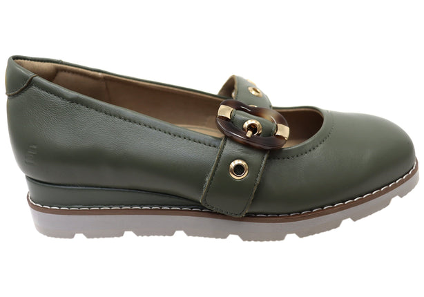 Homyped Womens Lucy Mary Jane Flat Shoe Khaki Size 6.5