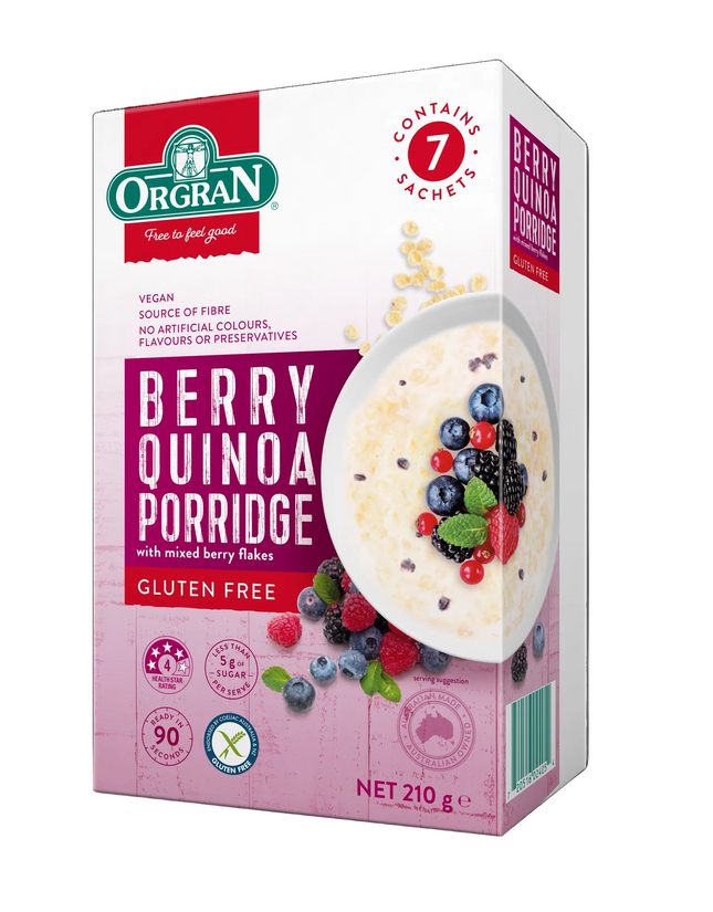 Orgran Gluten Free Berry Porridge 7 Sachets 210G