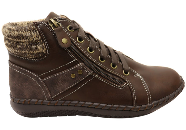 Scholl Wanda Womens Leather Comfort Boots Chocolate Size 40