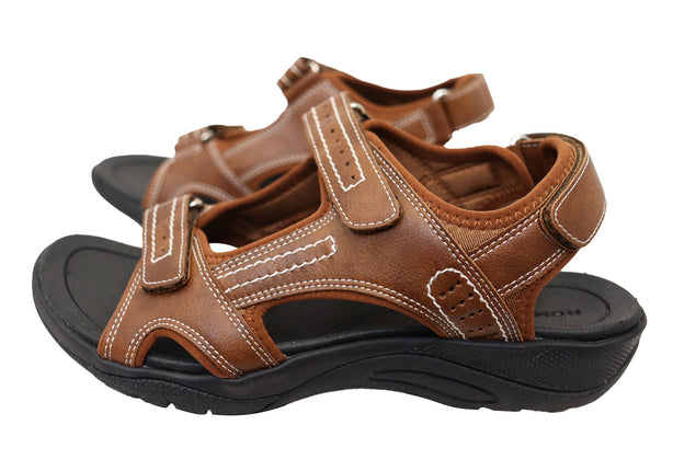 Homyped Utah 2.0 Mens Leather Orthotic Walking Sandal Tab Brown Size 11
