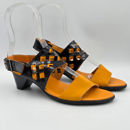 Arche Sample Izibel Black And Yellow Heeled Sandal