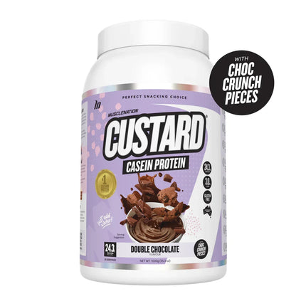 Muscle Nation Custard Casein Protein Double Chocolate - OhYouLuckyDuck.com.au