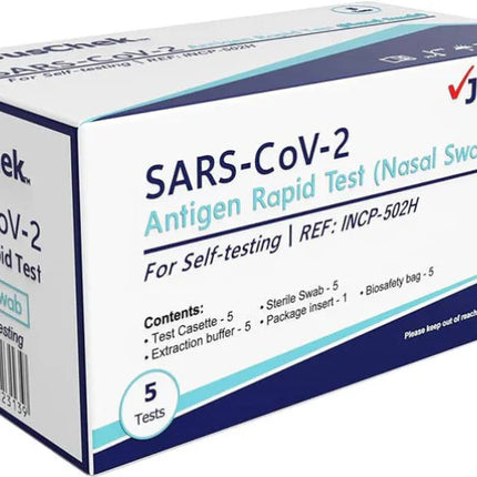 JusChek COVID-19 Antigen Rapid Test (Nasal Swab) Self-Test - 5 Pack