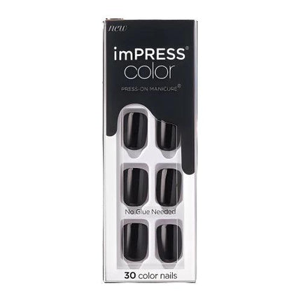 Kiss Impress Color Press-on Manicure Nails - All Black - OhYouLuckyDuck.com.au