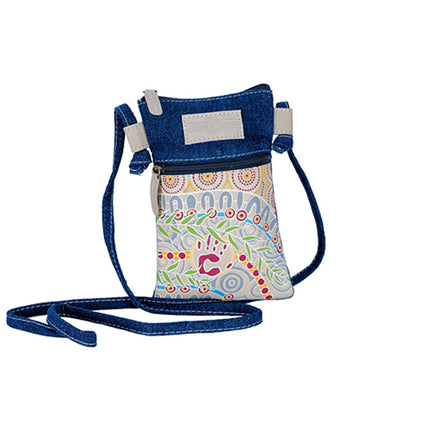Kangaroo Gifts Hand Painted Leather And Denim Combo Cross Body Hippie Sling Bag 13 x 19CM