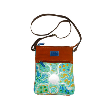 Kangaroo Gifts Hand Painted Leather and Canvas Combo Shoulder Bag