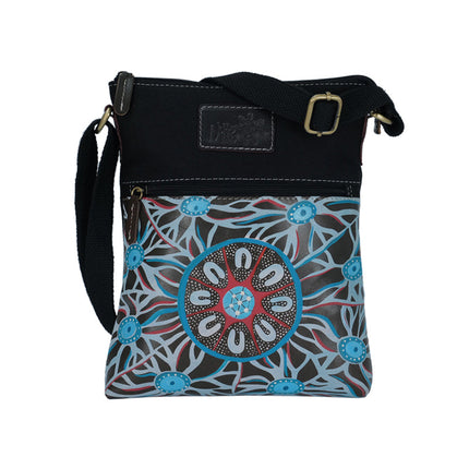Kangaroo Gifts Hand Painted Leather and Denim Combo Shoulder Bag
