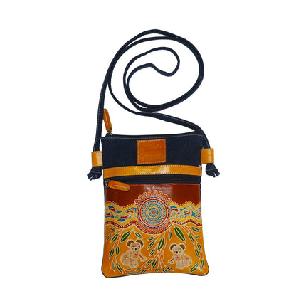 Kangaroo Gifts Hand Painted Leather and Canvas Combo Shoulder Bag