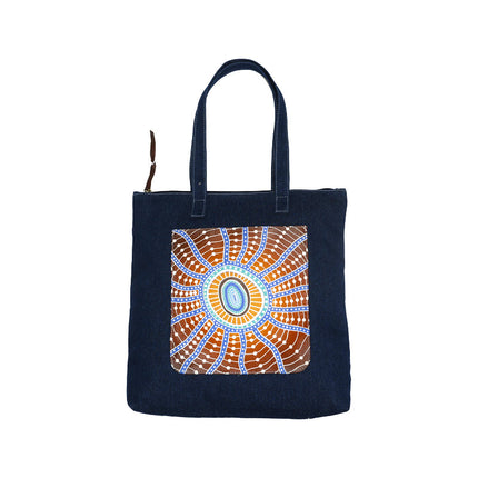 Kangaroo Gifts Hand Painted Leather And Denim Combination Handbag 34 x 37 x 7CM