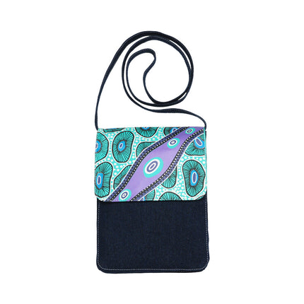 Kangaroo Gifts Hand Painted Leather And Denim Combination Cross Body Bag 22 x 28 x 2.5CM