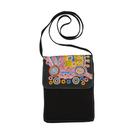 Kangaroo Gifts Hand Painted Leather And Denim Cross Body Bag For Women 22 x 28 x 2.5CM