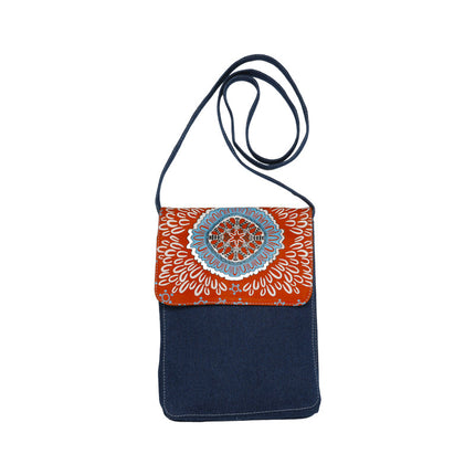 Kangaroo Gifts Hand Painted Leather And Denim Combination Cross Body Bag 22 x 28 x 2.5CM