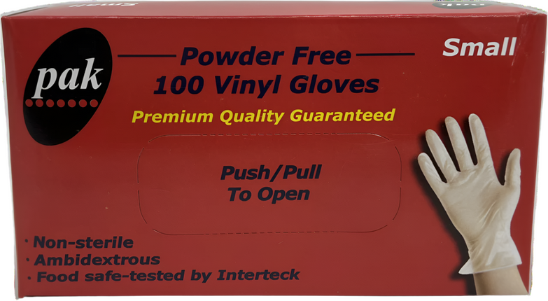 Pak Vinyl Powder Free Gloves Small 100 Pack