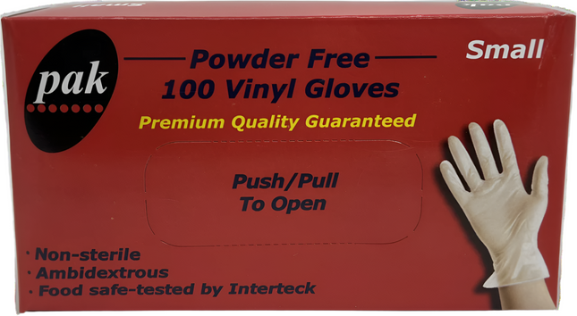 Pak Vinyl Powder Free Gloves Small 100 Pack
