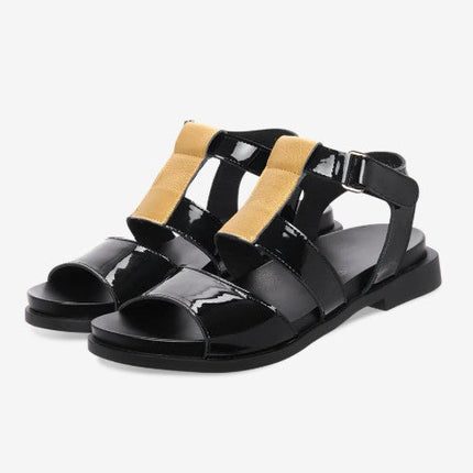 Arche Sample Makota Black Patent And Gold Flat Sandals