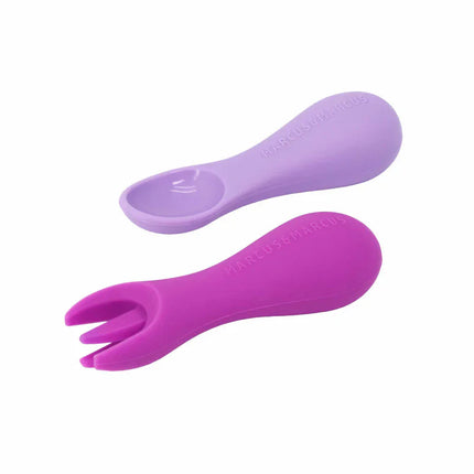 Marcus & Marcus Silicone Palm Grasp Spoon & Fork Set  - Lilac/Purple