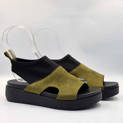 Arche Sample Myakem Khaki Leather And Stretch Sandal