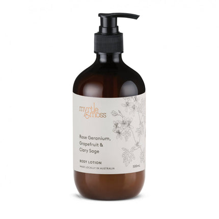 Myrtle & Moss Body Lotion Rose Geranium, Grapefruit & Clary Sage 500mL