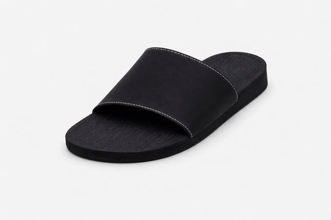 Indosole Women Slide Sandal Black Contrast Stitch White Size 10 to 11