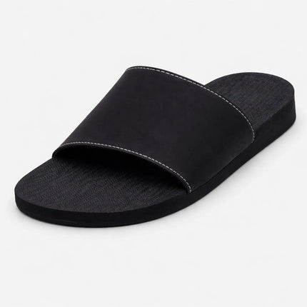 Indosole Women Slide Sandal Black Contrast Stitch White Size 8 to 9