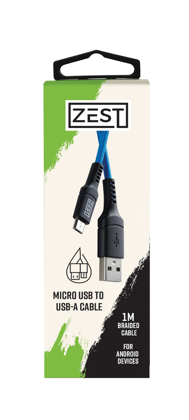 Zest Charge And Sync Micro Usb Cable Blue 1 Meter
