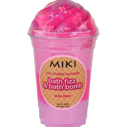 Miki Ice Cream Sundae Bath Bomb and Bath Fizz Fairy Floss 250G
