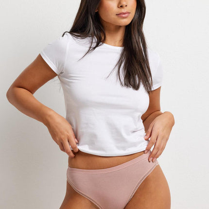 Kayser Modal Micro Rib with Lace Trim Hi Cut - Blush - OhYouLuckyDuck.com.au