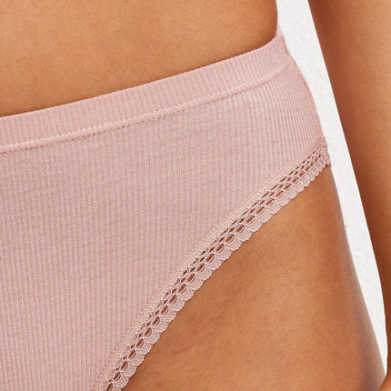 Kayser Modal Micro Rib with Lace Trim Hi Cut - Blush - OhYouLuckyDuck.com.au