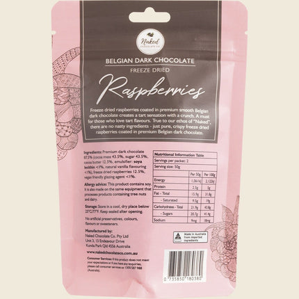 Naked Chocolate Co Freeze Dried Raspberries Dark Chocolate 100G