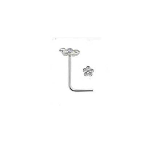 Rossan Bent Post Silver Crystal Flower Nose Stud Clear NS4060C