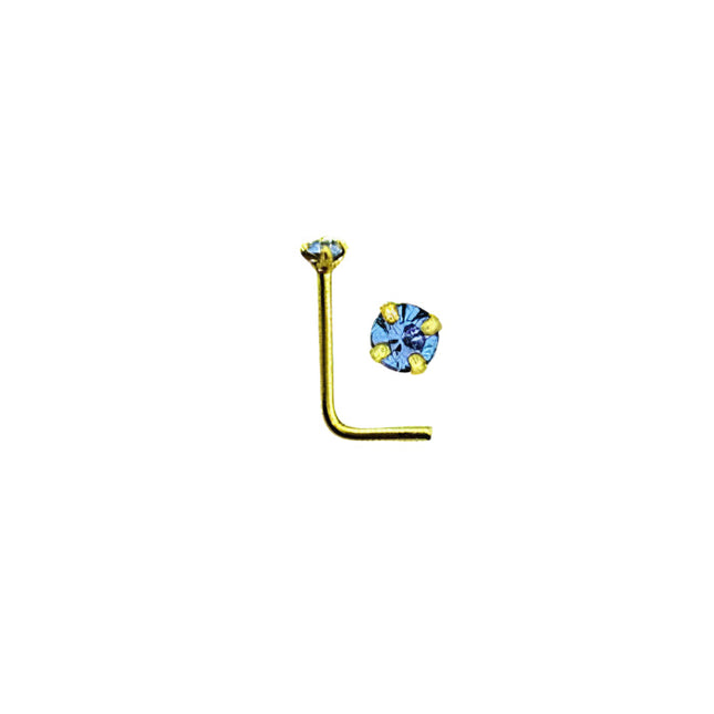 Rossan Bent Post Gold Plated Jewelled Nose Studs NS5096 Aquamarine