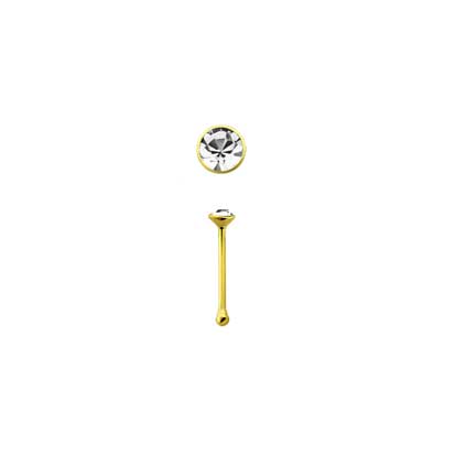 Rossan 18ct Gold Plated Nose Bone Stud with Clear Crystal 22 Gauge  1.5MM