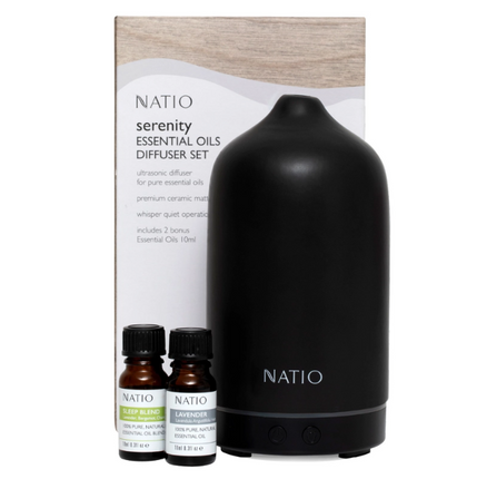 Natio Serenity Diffuser & Essential Oils Gift Set Black - OhYouLuckyDuck.com.au
