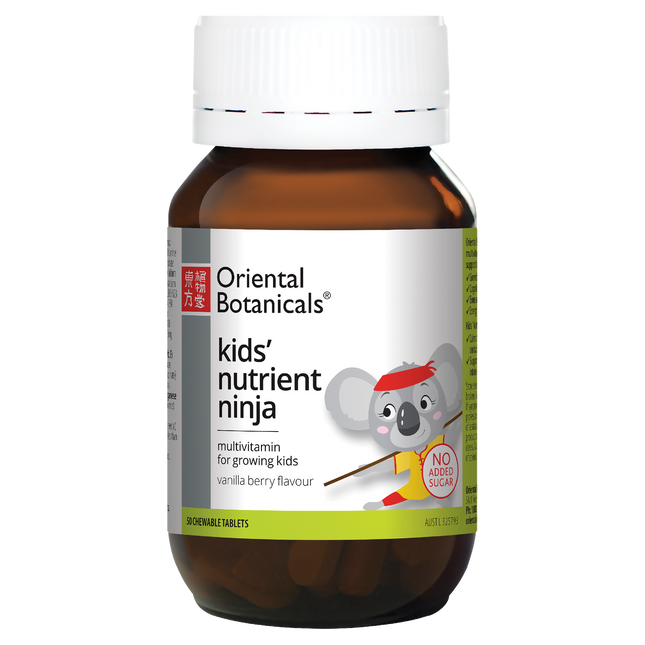 Oriental Botanicals Kids Nutrient Ninja Childrens Multivitamin for Growth and Immune Support 50 Chewable Tablets